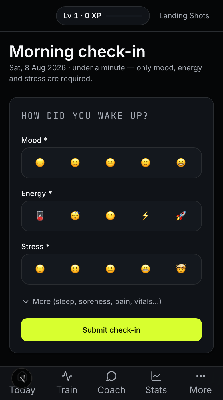 Fe26 morning check-in: mood, energy and stress in under a minute